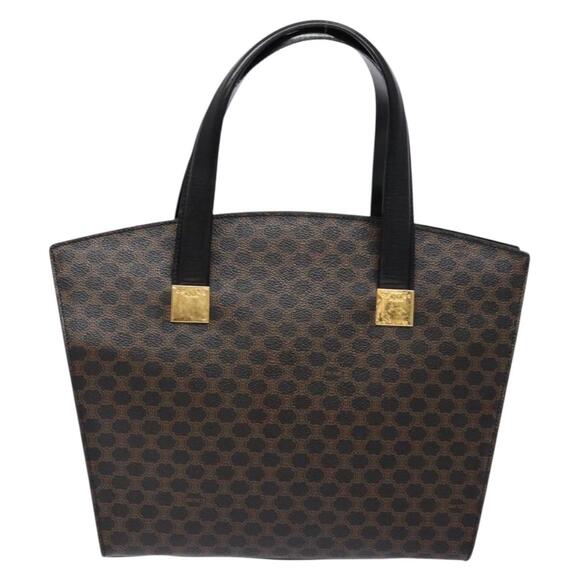 CELINE Macadam Canvas Hand Bag Pvc Leather Black Gold - Picture 2 of 12